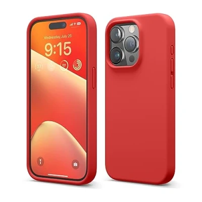 Bild av elago Kompatibel med iPhone 15 Pro Fodral, Flytande Silikon Heltäckande Skydds Stötsäkert, Smalt telefon Reptåligt Mjukt Mikrofiberfoder 6,1 tum (röd)