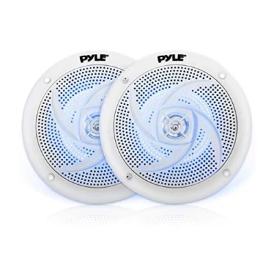 Bild av Pyle Marine högtalare 6,5 tum 2 vägs vattentät och väderbeständig utomhusljudsystem med LED lampor, 240 Watt effekt låg profil smal stil 1 par PLMRS63WL (vit)
