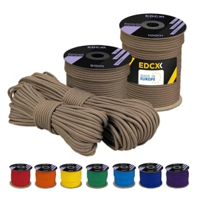 Bild av EDCX 4 mm polyester Paracord 550 (15, 30 och 50 m) typ III, rivsäker fallskärmslina för överlevnad Tillverkad av 100% med 7 trådar Solida färger