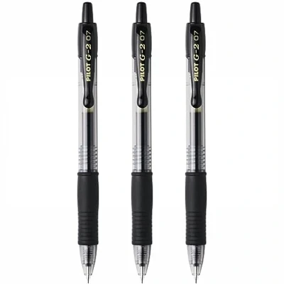 Bild av PILOT G 2 0,7 mm fin infällbar penna svart (3 pack)