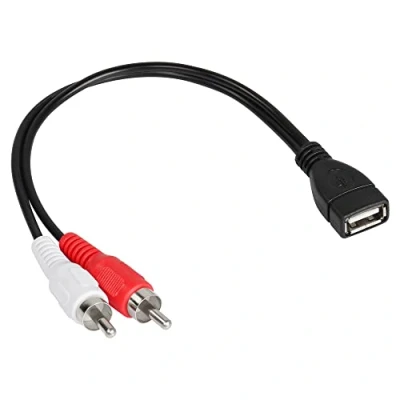 Bild av CERRXIAN USB till 2 RCA kabel, 2.0 A hona hanuttag ljudvideo AV kompositadapterkabel för TV/Mac/PC (0,15 m)