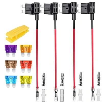 Bild av Gebildet 12 V 24 Standard Tilläggskrets Säkringskran, ATC Medium Spargris Bakre Bladsäkringshållare med Trådsele, 6 st Standardsäkring (3A 5A 7.5A 10A 15A 20A) och Säkringsdragare (Förpackning 4)