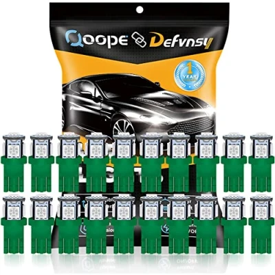 Bild av DEFVNSY Förpackning med 20 Grön 194 T10 168 2825 W5W Bilinteriörbyte LED lampa 5: e generationen 5050 Chipsets 5SMD Ljuskälla för 12V registreringsskyltsbelysning, kartljus, kupoljus