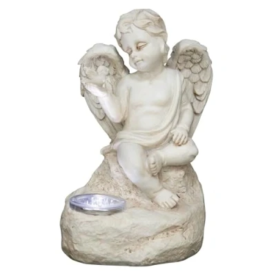 Bild av GardenKraft 11109 Cupid utomhus solljus/ängel gravkant prydnad/hållbart väderbeständigt material/effektiv LED belysning/vit färg