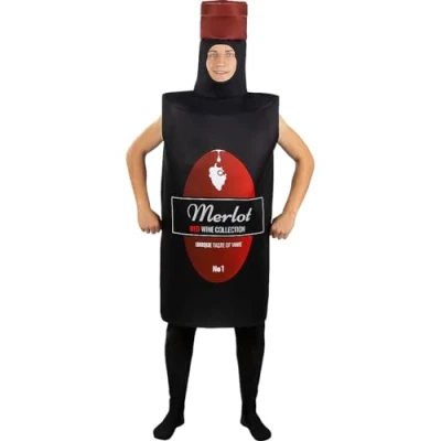 Bild av Funidelia Maskeraddräkt Vinflaska för dam och herr Dryck, Alkohol, Mat, Flaska vuxen roliga tillbehör fester, karneval Halloween En storlek Svart
