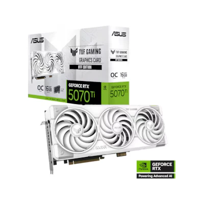 Bild av ASUS TUF Gaming GeForce RTX 5070 Ti 16 GB GDDR7 BTF WHITE OC Edition grafikkort (NVIDIA DLSS 4, 3,125 kortplats, PCIe 5.0, 3X DisplayPort 2.1b, 2X HDMI GC HPWR, vit, RTX5070TI O16G