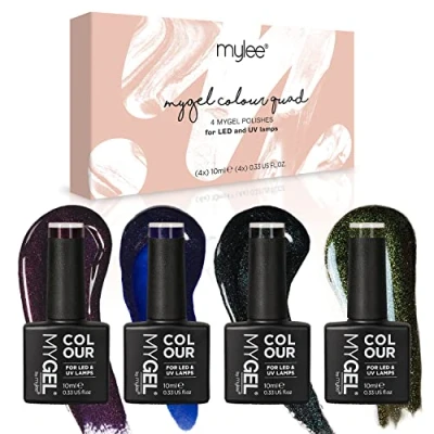 Bild av Mygel av mylee gel nagellack Autumn Winter Quad Color Set 4x10ml UV/LED Soak off Nail Art Manicure Pedicure for Professional, Salon &amp; Home Use Långvarig och enkel att applicera (Galaxy)