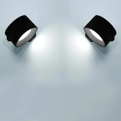 Bild av Anmossi LED Vägglampor,2 Stycken,4.5W Uppladdningsbar Vägglampa,3 Nivåer av Ljusstyrka och 3 Färgtemperaturer,Pekkontroll,Dimbar,360 Vridbar Trådlös Batterilampa,för Sovrum,Vardagsrum,Trappor(Svart)