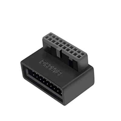 Bild av SHANFEILU USB 3.0 90 graders moderkortsadapter 19 stift/20 stift hane till hona förlängningsadapter L sväng höger vinkeluttag för skrivbord moderkort (nedvinkel PH19B)