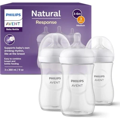 Bild av Philips Avent Natural Response nappflaska 3 x 260 ml nappflaskor för nyfödda och äldre, BPA fri, 1+ månader (modell SCY903/03)