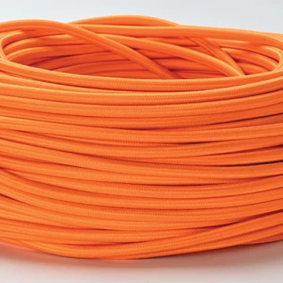 Bild av Textilkabel för lampor, 5 m, 3 trådig, (3x 0,75 mm²) strömkabel av plast med jordledare, textilmantlad, orange