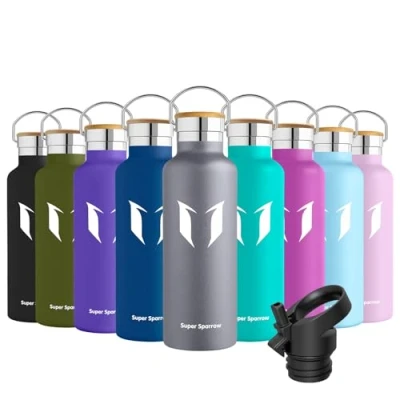 Bild av Super Sparrow Vattenflaska 620ml Rostfritt Stål Metallflaska Termos Standard Mun Giftfri BPA Fri Perfekt Som Sportflaska 2 Lock