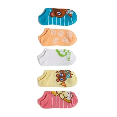 Bild av Nintendo kvinnor djur Crossing 5 pack No Show Socks Animal Socks, Gul rand multi, Fits Sock Size 9 11; Shoe 4 10.5