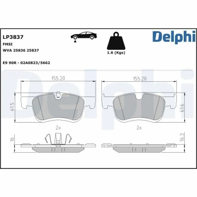 Bild av DELPHI LP3837 Jeu de plaquettes frein préparé pour indicateur d&#039;usure avec tôle anti bruit sans accessoires CITROËN: Berlingo II Van, Van