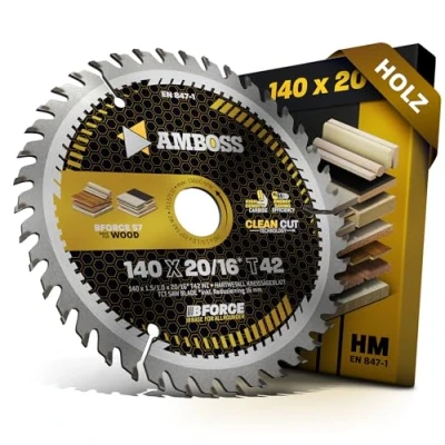 Bild av Cirkelsågklinga av hårdmetall 140 x 20 16 Z42 växeltand för batteridrivna verktyg, trä, fintandad Amboss Werkzeuge® Sågklinga mm + reduceringsring 1620 mm, lämplig bl.a. Dewalt DC373N,