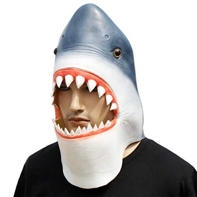 Bild av CreepyParty hajmask latex realistisk havsdjur helhuvudmask för halloween kostym fest karneval cosplay, blå