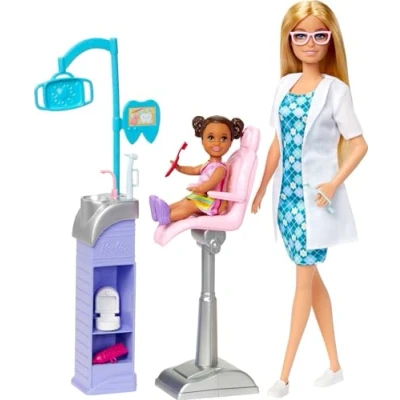 Bild av Barbie tandläkare, yrkesdocka och lekset med tillbehör, tandläkarset, leksaker, HKT69