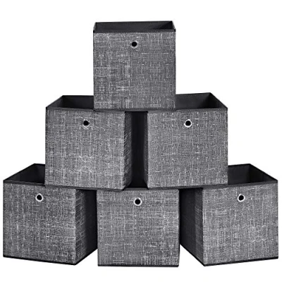 Bild av SONGMICS Vikbara förvaringslådor, set med 6 förvaringskuber i icke vävt tyg, 30 x cm, organiseringsfack för leksaker, kläder, svart, RFB006B01