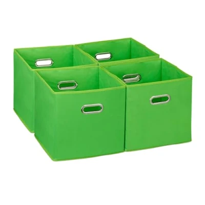 Bild av Relaxdays Förvaringsbox set om 4, vikbara hylllådor, H x B D: 30 cm, med handtag, hopfällbara lådor för hyllor, grön