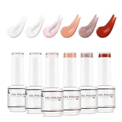Bild av Nicedeco Röd Nagel Halv Permanent Rosa Nagellack Gel UV Lampa LED Soak Off Nail Polish Normal Set 17, 6x8 ML