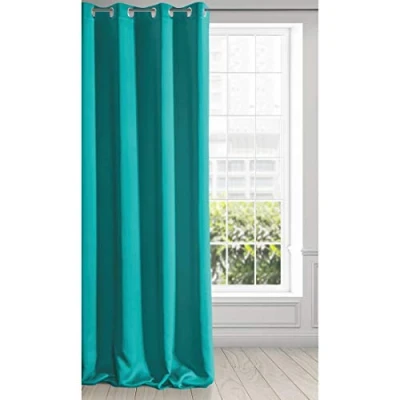 Bild av Eurofirany Logan gardin ogenomskinlig, mörkläggningsgardin, satin mörkläggningsgardin med öljett 1 st. Öljettgardin, elegant, slät, enfärgad, vardagsrum, sovrum, turkos, 135 x 250 cm