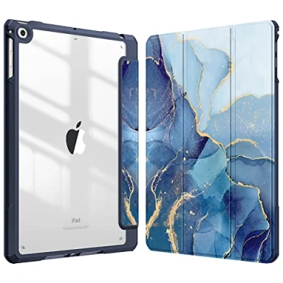 Bild av Fintie Hybrid Slim fodral för iPad 6:e generationen 2018, 5:e 2017, Air 2, 1 (9,7 tum) [Inbyggd pennhållare] Stötsäkert med klart transparent bakstycke, havsmarmor