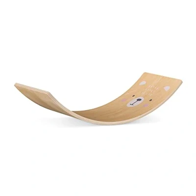 Bild av Navaris Balance Board for Children Made of Wood Inomhus Seesaw Wobble 81 x 28 cm Balancing från 3 år Gymnastics Slide Grå