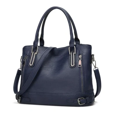 Bild av VINBAGGE damer läderhandväska designer topphandtag väska vintage tygväska crossbody axelväska mode koppling för kvinnor, A mörkblått, M, Hållbar,
