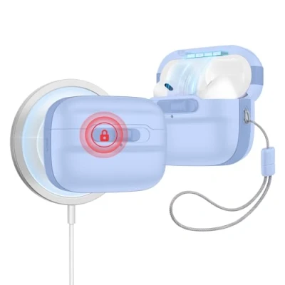 Bild av ESR för Airpods Pro fodral (2023/2022/2019, 2:a/1:a generationen), kompatibel med 2 (USB C/Lightning kabel), MagSafe redo, magnetiskt locklås, heldroppskydd snodd, ljusblå