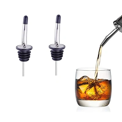 Bild av Sprithällare, 2 st flaskhällare för sprit läckagesäker flaska hällare rostfritt stål fritt flöde vin avsmalnande pip med silikondammlock olivolja kaffe sirap vinägerflaskor.