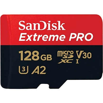 Bild av SanDisk 128 GB Extreme PRO microSDXC kort + SD adapter RescuePRO Deluxe, upp till 200 MB/s, med A2 app prestanda, UHS I, klass 10, U3, V30