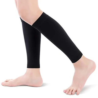 Bild av Kalvkompressionsstrumpor, fotlösa stödstrumpor för män och kvinnor, 20 30 mmHg vadkompressionshylsa Shin Splint, åderbråck, ödem (XL, svart)