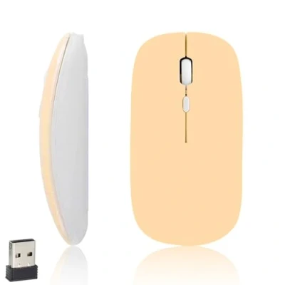 Bild av iSTYLE Trådlös Bluetooth Mus, 1600 DPI Optisk Spårning, 3 Knappar, 5.2, Tyst Minimus Kompatibel för Mac, PC, Macbook, iPad, Android, iOS, Windows (AA batteri krävs)(Gul)
