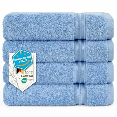 Bild av Hammetex Set med 4 handdukar, 100 % bomull premiumkvalitet stor 50 x cm handduk, mjuk absorberande snabbtorkande handhandduk, ljusblå