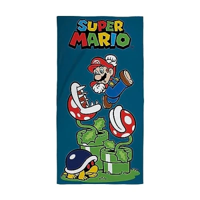 Bild av Character World Officiell Nintendo Super Mario barnhandduk supermjuk känsla, hoppande design perfekt hemmet, badet, stranden och poolen En storlek 70 cm x 140