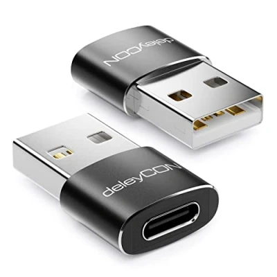 Bild av deleyCON USB C till Adapter [2 Stycken] Uttag A Kontakt för PC Dator Bärbar Notebook Aluminium Svart