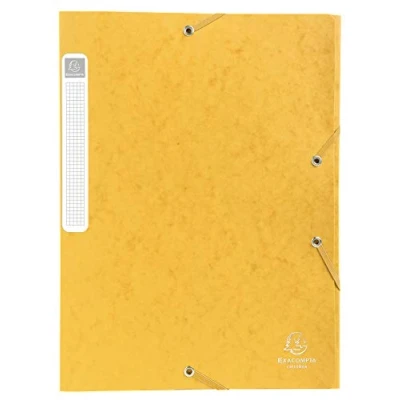 Bild av Exacompta Ref 14006H 1 CARTOBOX arkivbox med resårband Levereras platt 4 cm rygg 7/10 glansig kartong 600g/m² Mått 25x33cm A4 arkiveringsformat Färg gul