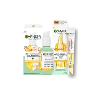 Bild av Garnier Vitamin C Glow Booster Set med anti trötthet ögonvård och serumkräm, för en strålande jämn hud att lindra tecken på trötthet, SkinActive, 2 delad