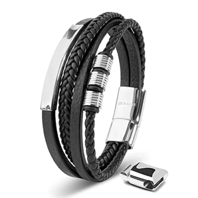 Bild av SERASAR Läderarmband för Män 20cm Flätat Silver Armband Pojkarmband Hanarmband Smyckepresentidé Jubileumspresenter Present till Make, Pojkvän, Vänner