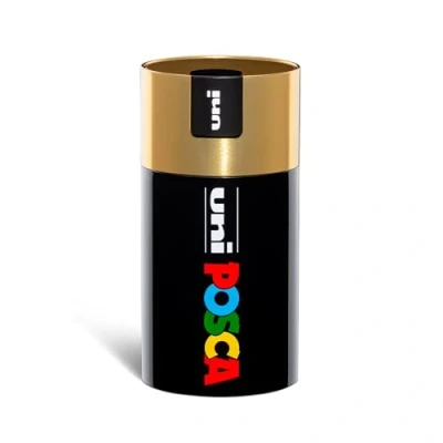 Bild av Posca UniPosca komplett set med 18 blandade akrylpennor, 2,5 mm medium spets färger för barn och konstnärer som är lämpliga tygfärger, trä mer, i presentförpackning guld