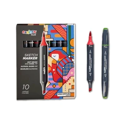 Bild av Carioca Plus Sketch Marker, dubbelspetsiga markörer, blandade färger, 10 stycken