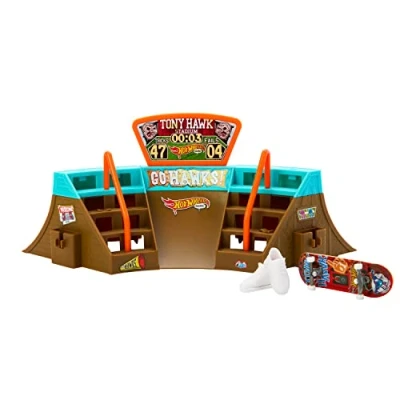 Bild av Hot Wheels Skate Stadium set med exklusiv fingerbräda designad Tony Hawk, 1 par avtagbara skateskor, förvaring för fingerbrädor, HPG34