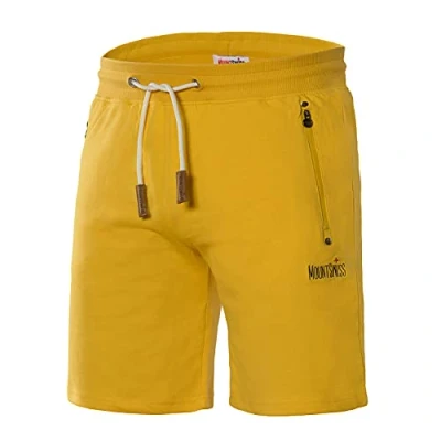 Bild av Mount Swiss Liam Shorts, herr, korta fritidsbyxor, med fickor, 2 sido och 1 bakficka, vardera dragkedja, sportshorts för män i klassiska färger, GUL, 5XL