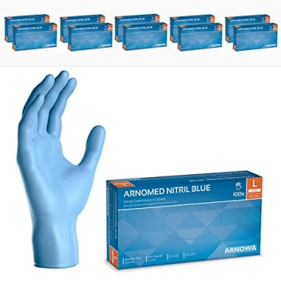 Bild av ARNOMED engångshandskar blå, nitrilhandskar L, 1000 st/låda, puderfria &amp; latexfria, engångshandskar, handskar finns i storlekarna XS, S, M, XL XXL.