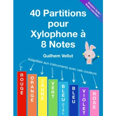 Bild av 40 Partitions pour Xylophone à 8 Notes: Adaptées aux instruments avec les couleurs Rouge, Orange, Jaune, Vert, Bleu Ciel, Bleu, Violet, Rose