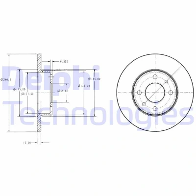 Bild av DELPHI BG2313 Disque de frein 240 12 4 plein huilé non traité sans roulement roue, bague ABS FIAT: Fiorino II Van, LANCIA: Y10