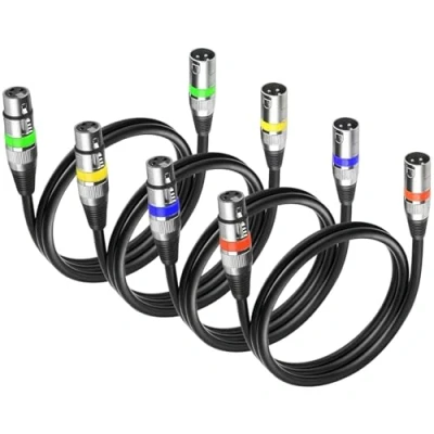 Bild av (Förpackning med 4) 3 stifts XLR hane till hona mikrofonkabel 1.2m /4ft, Dmx signalkabelanslutningskabel kablar för scenljus (metallkontakt)