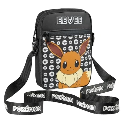 Bild av Pokemon axelväska cross body väska för barn justerbar rem Pikachu liten resväska spelare gåvor, Svart Eevee, One Size