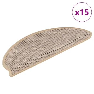 Bild av Trappstegsmattor självhäftande sisal 15 st 65x21x4 cm ljusbeige