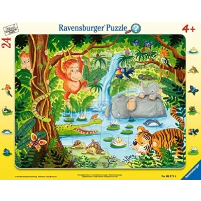 Bild av Ravensburger Barnpussel 06171 djungelinvånare rampussel för barn från 4 år, med 24 delar, blå